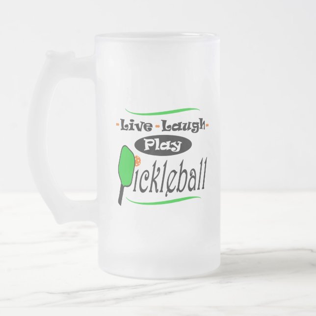 Live Laugh Play Pickleball Frosted Glass Beer Mug (Left)