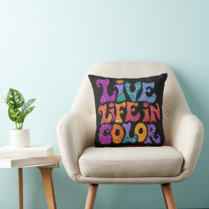 Live Life In Colour Retro 70s Psychedelic Personal Cushion