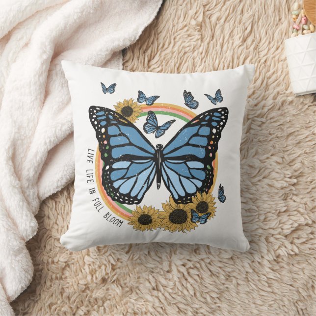 Live Life in Full Bloom Butterfly Sunflowers  Cushion (Blanket)