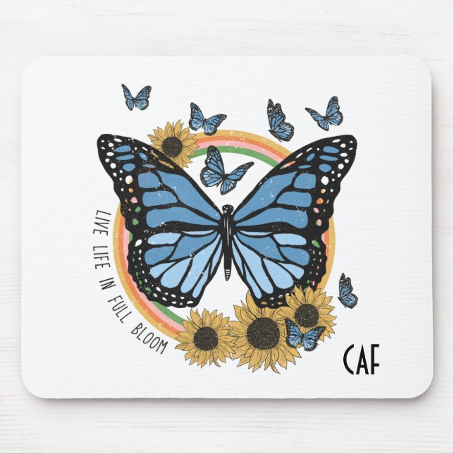 Live Life in Full Bloom Butterfly Sunflowers Mouse Mat (Front)