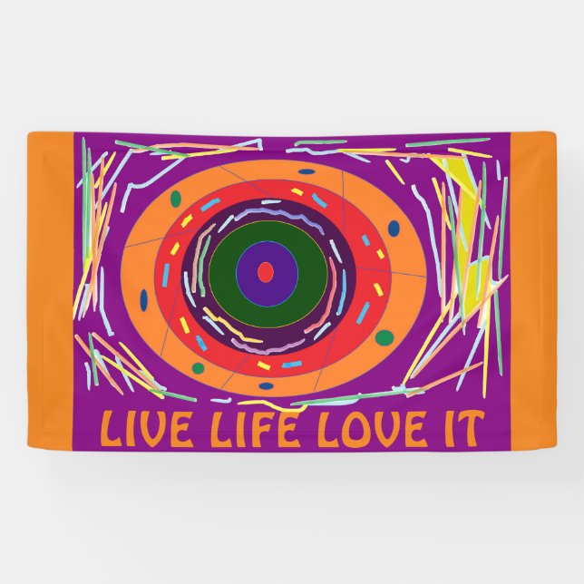 LIVE LIFE LOVE IT IN PURPLE ORANGE ART DESIGN BANNER (Horizontal)