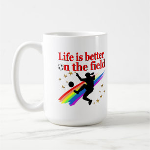 LIVE LIFE ON THE SOCCER FIELD COFFEE MUG