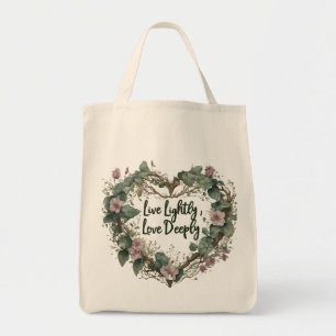 Live Lightly, Love Deeply Grocery Tote Bag