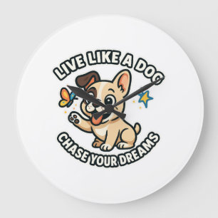 Live Like a Dog Chase Your Dreams Large Clock