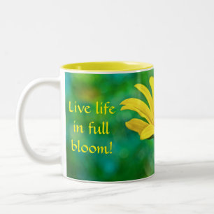 Live live in full bloom! Yellow flower Two-Tone Coffee Mug