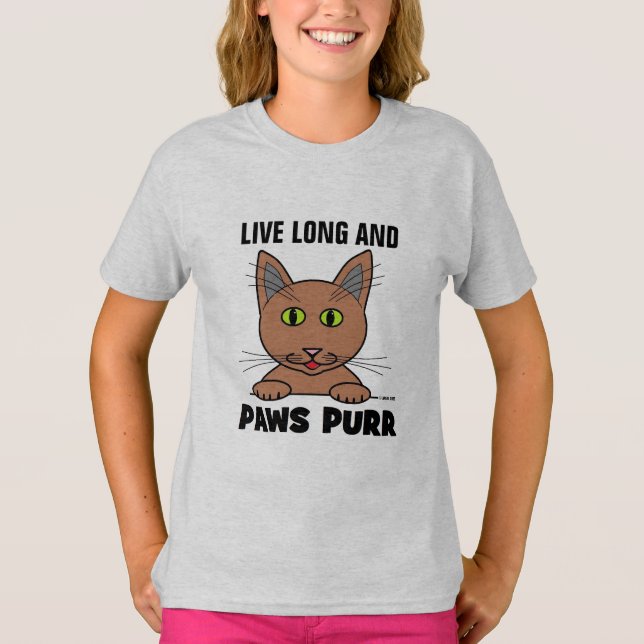 Live Long and PAWS PURR Funny Cat T Shirt (Front)