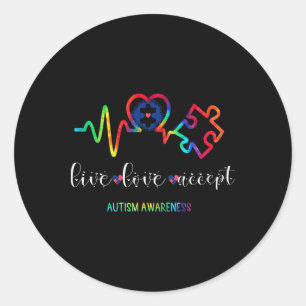 Live Love Accept Autism Awareness 1  Classic Round Sticker