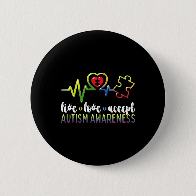 Live Love Accept Autism Awareness  6 Cm Round Badge (Front)