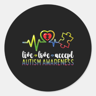 Live Love Accept Autism Awareness Classic Round Sticker
