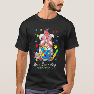 Live Love Accept Autism Awareness Gnome Puzzle Eas T-Shirt
