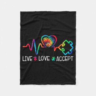 Live Love Accept Autism Awareness Heart Beat Mom D Fleece Blanket