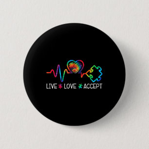Live Love Accept Autism Awareness Heart Beat Mum D 6 Cm Round Badge