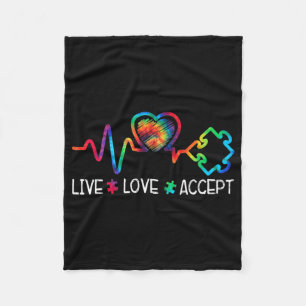Live Love Accept Autism Awareness Heart Beat Mum D Fleece Blanket