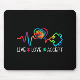Live Love Accept Autism Awareness Heart Beat Mum D Mouse Mat
