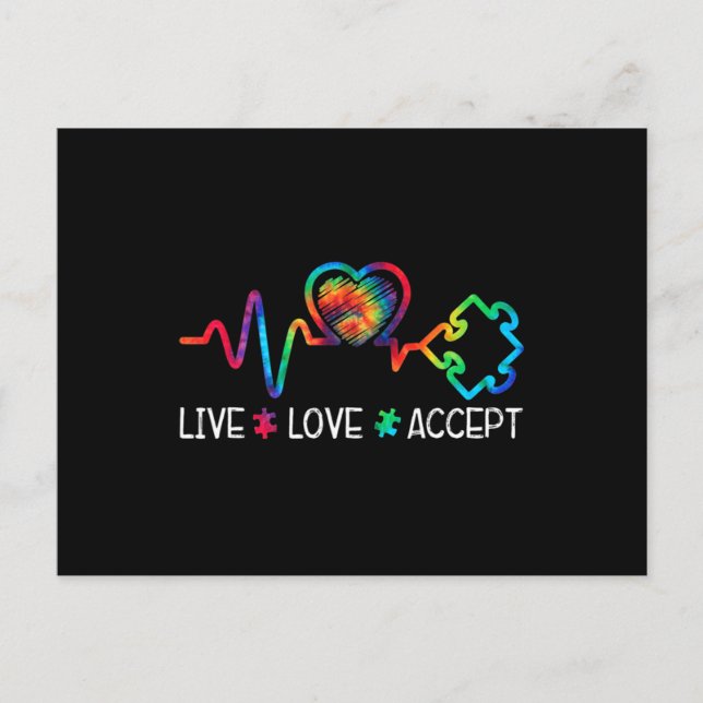 Live Love Accept Autism Awareness Heart Beat Mum D Postcard (Front)