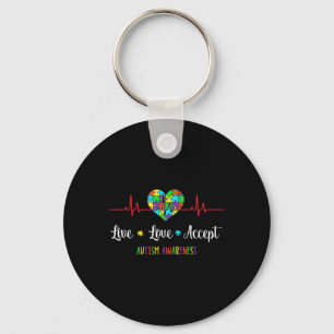 Live Love Accept Autism Awareness Heartbeat Blue A Key Ring