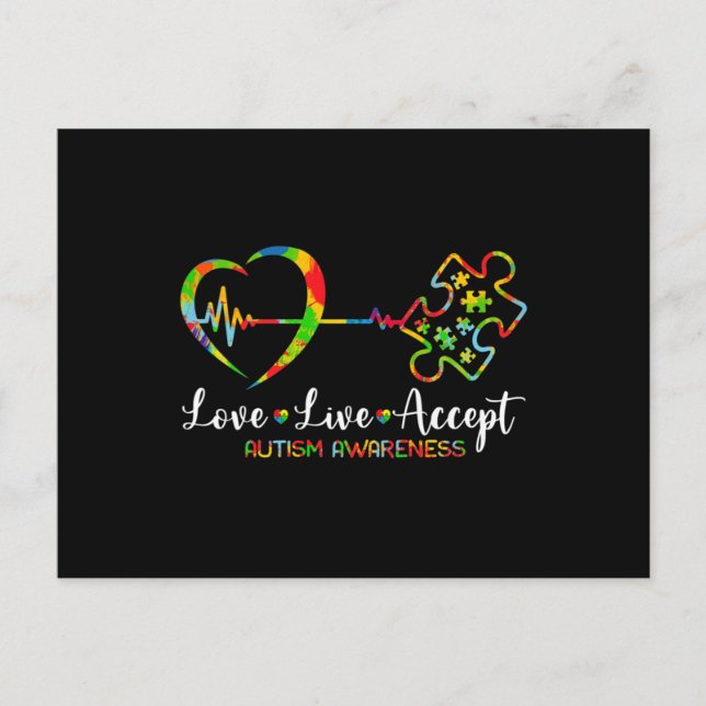 Live Love Accept Autism Awareness Men Women Kids G Postcard (Front)