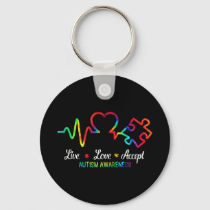 Live Love Accept Autism Awareness Month Shirt, Hea Key Ring