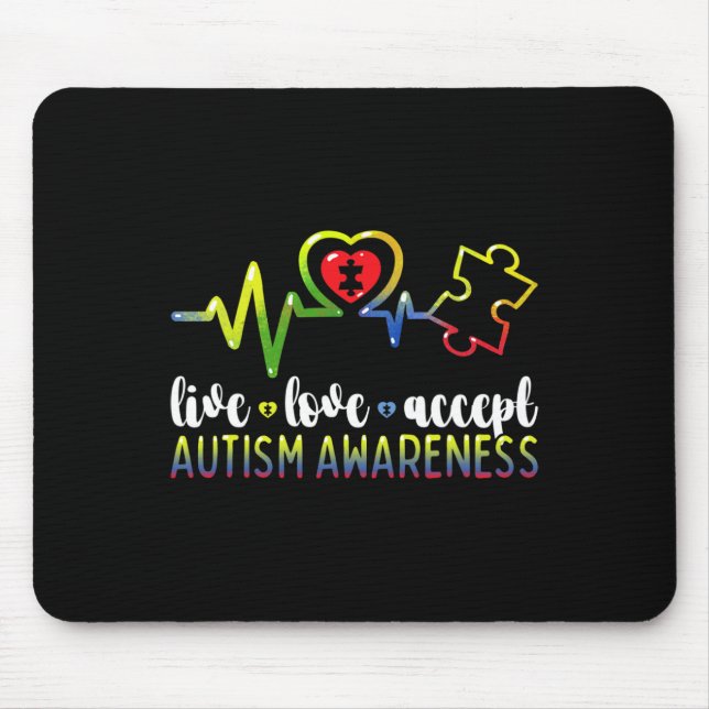 Live Love Accept Autism Awareness  Mouse Mat (Front)