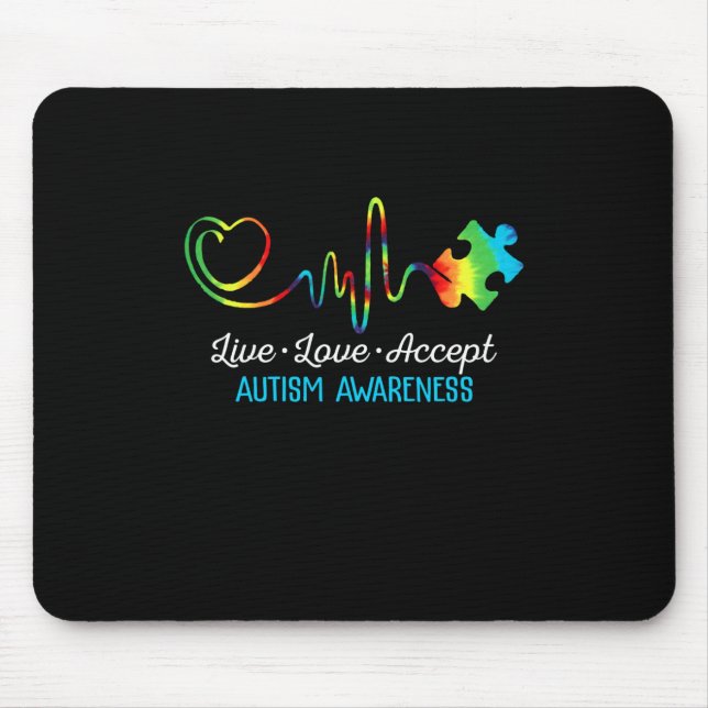 Live Love Accept Autism Awareness Mouse Mat (Front)
