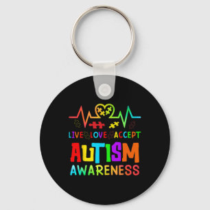 Live Love Accept Autism Awareness Rainbow Heart De Key Ring