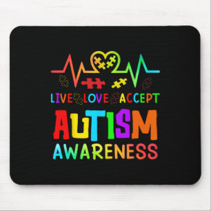 Live Love Accept Autism Awareness Rainbow Heart De Mouse Mat