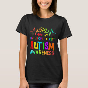 Live Love Accept Autism Awareness Rainbow Heart De T-Shirt