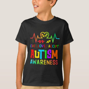 Live Love Accept Autism Awareness Rainbow Heart De T-Shirt