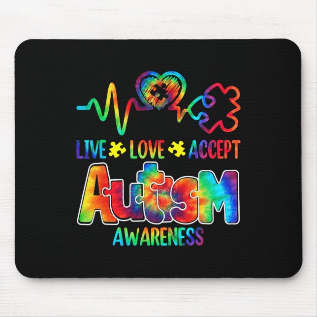 Live Love Accept Autism Awareness Support Acceptan Mouse Mat (Front)