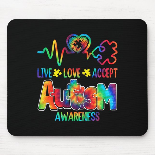 Live Love Accept Autism Awareness Support Acceptan Mouse Mat (Front)