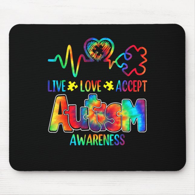 Live Love Accept Autism Awareness Support Acceptan Mouse Mat (Front)