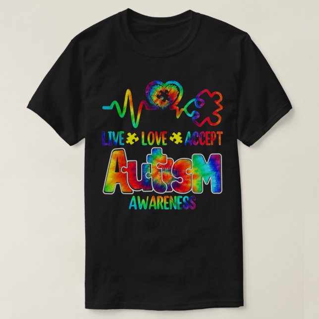 Live Love Accept Autism Awareness Support Acceptan T-Shirt (Design Front)