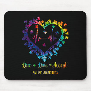 Live Love Accept Autism Awareness Tie Dye Autism H Mouse Mat