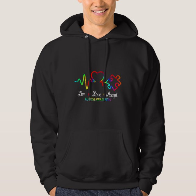 Live Love Accept Autism Awareness Tie Dye Autism M Hoodie (Front)