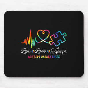 Live Love Accept Autism Awareness Tie Dye Autism M Mouse Mat