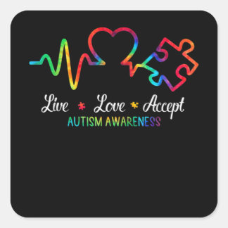 Live Love Accept Autism Awareness Tie Dye Mom Square Sticker