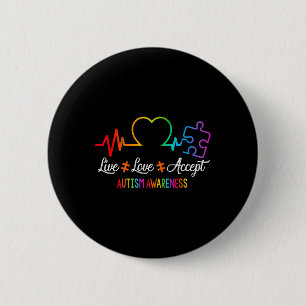 Live Love Accept Autism Awareness Tie Dye Puzzle H 6 Cm Round Badge