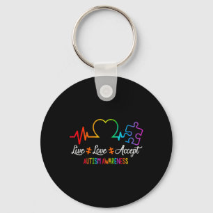 Live Love Accept Autism Awareness Tie Dye Puzzle H Key Ring