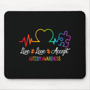 Live Love Accept Autism Awareness Tie Dye Puzzle H Mouse Mat