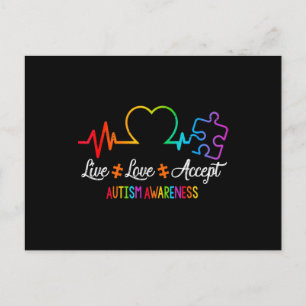 Live Love Accept Autism Awareness Tie Dye Puzzle H Postcard