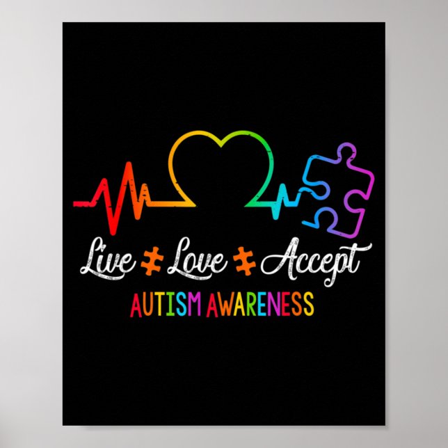 Live Love Accept Autism Awareness Tie Dye Puzzle H Poster (Front)