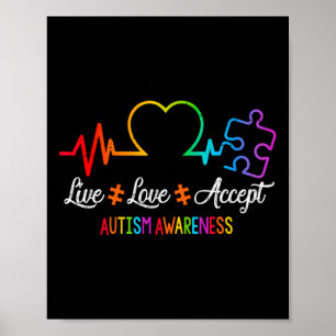 Live Love Accept Autism Awareness Tie Dye Puzzle H Poster