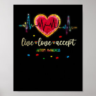 Live Love Accept Autism Heart Beat Puzzle Poster