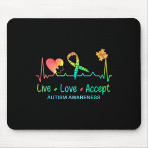 Live Love Accept Autism Month Tie Dye Men Women Ki Mouse Mat