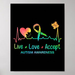 Live Love Accept Autism Month Tie Dye Men Women Ki Poster