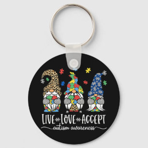 Live Love Accept Cute Gnome Autism Awareness Desig Key Ring