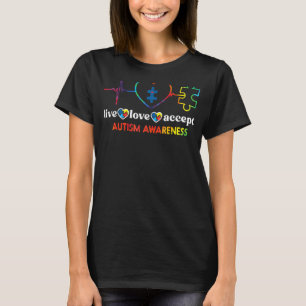 Live Love Accept Heartbeat Heart Autism Awareness T-Shirt