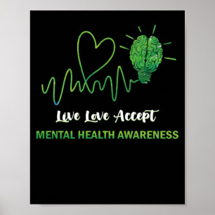 Live Love Accept Mental Health Awareness Heartbeat Poster