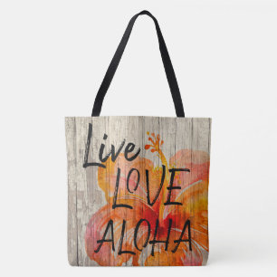 Live Love Aloha Hibiscus Beach Sign Tote Bag