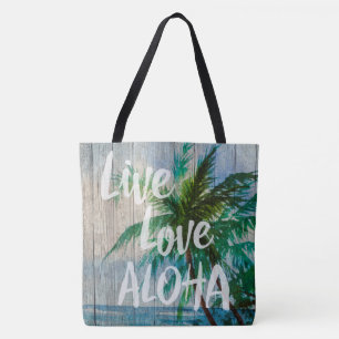 Live Love Aloha Palm Tree Beach Sign Beach Bag